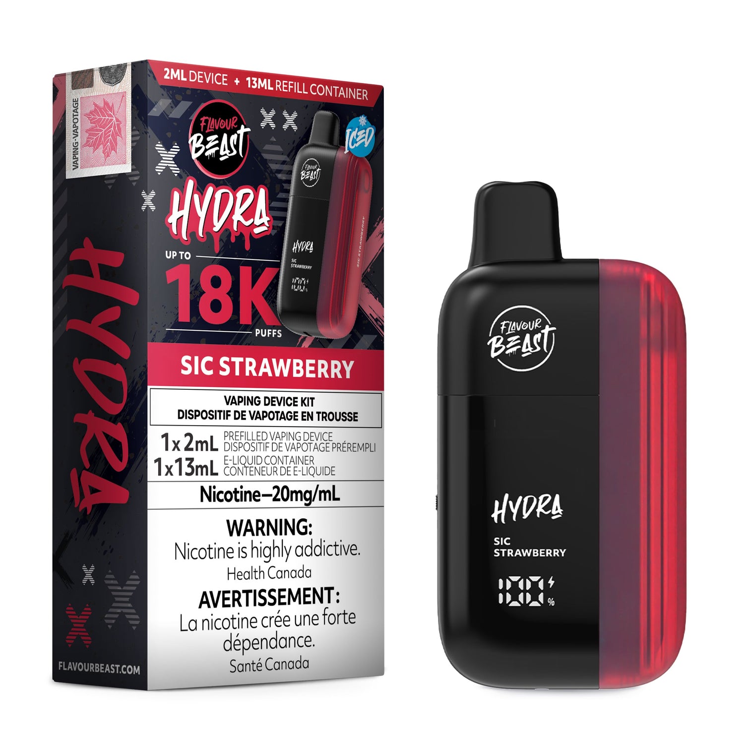 FLAVOUR BEAST - HYDRA 18K DISPOSABLE DISPOSABLES Pacific Smoke E-Liquids Sic Strawberry Iced (EX)
