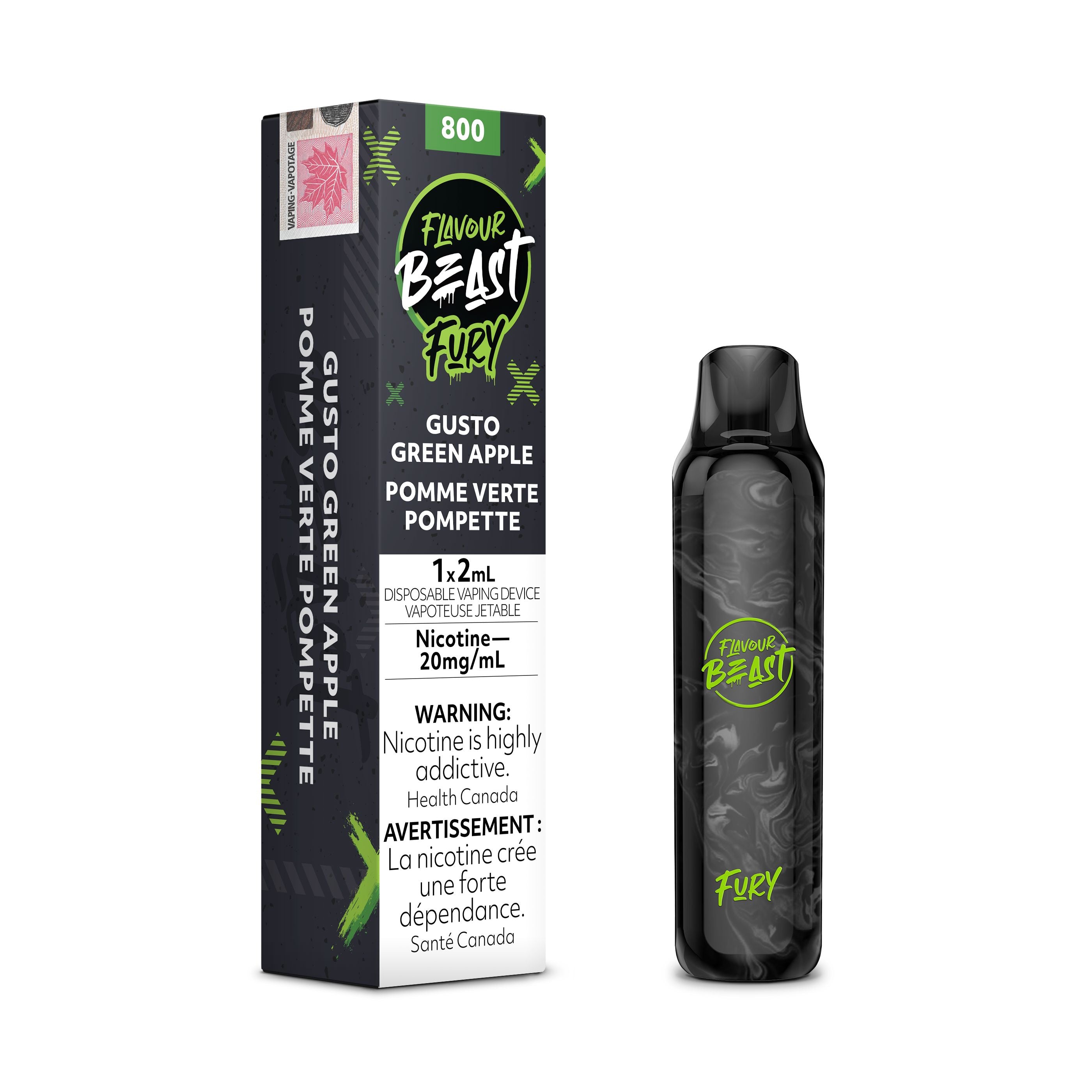 FLAVOUR BEAST FURY DISPOSABLE (2ML) DISPOSABLES Pacific Smoke E-Liquids Gusto Green Apple 20MG (EXCISE)