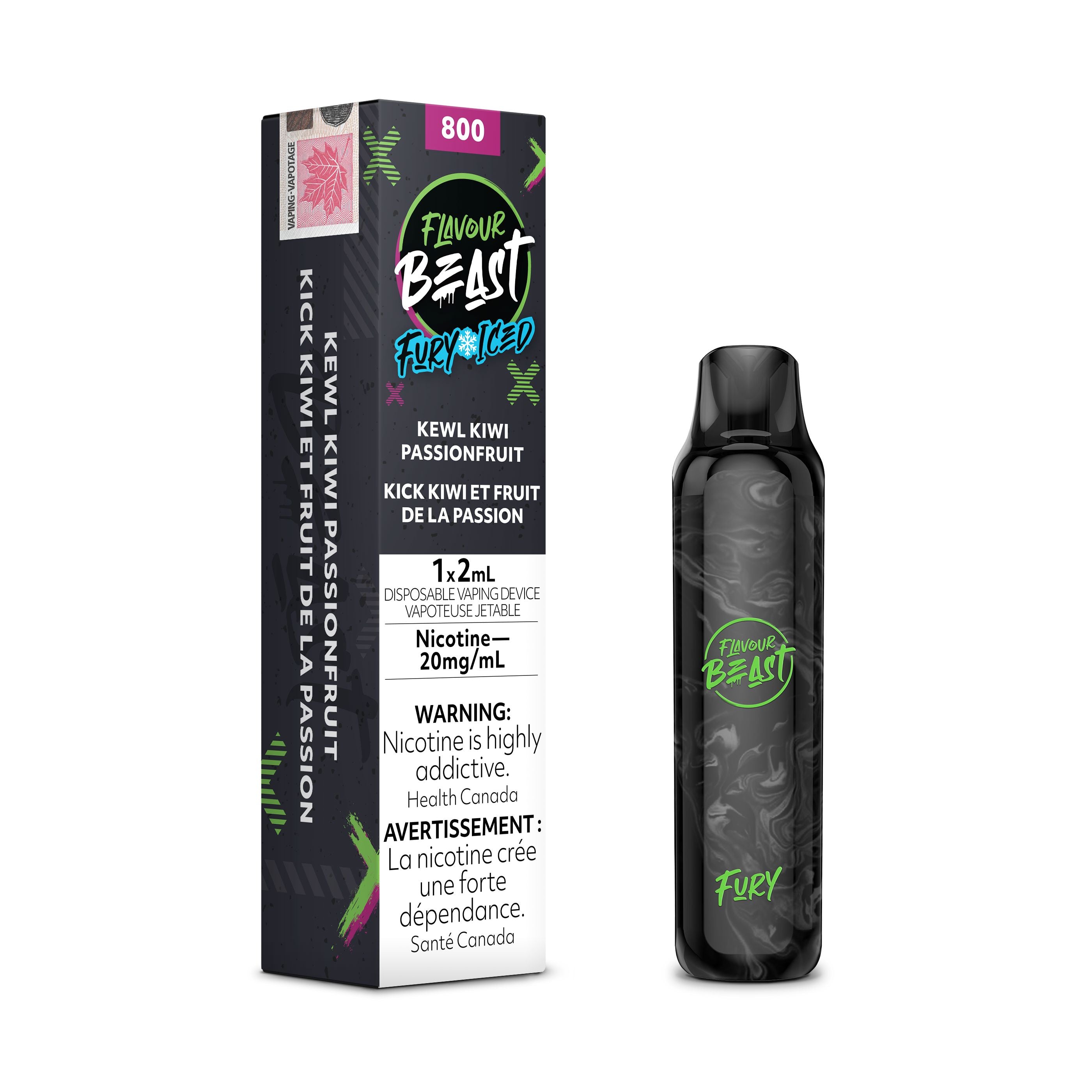 FLAVOUR BEAST FURY DISPOSABLE (2ML) DISPOSABLES Pacific Smoke E-Liquids Kewl Kiwi Passionfruit Iced 20MG (EXCISE)