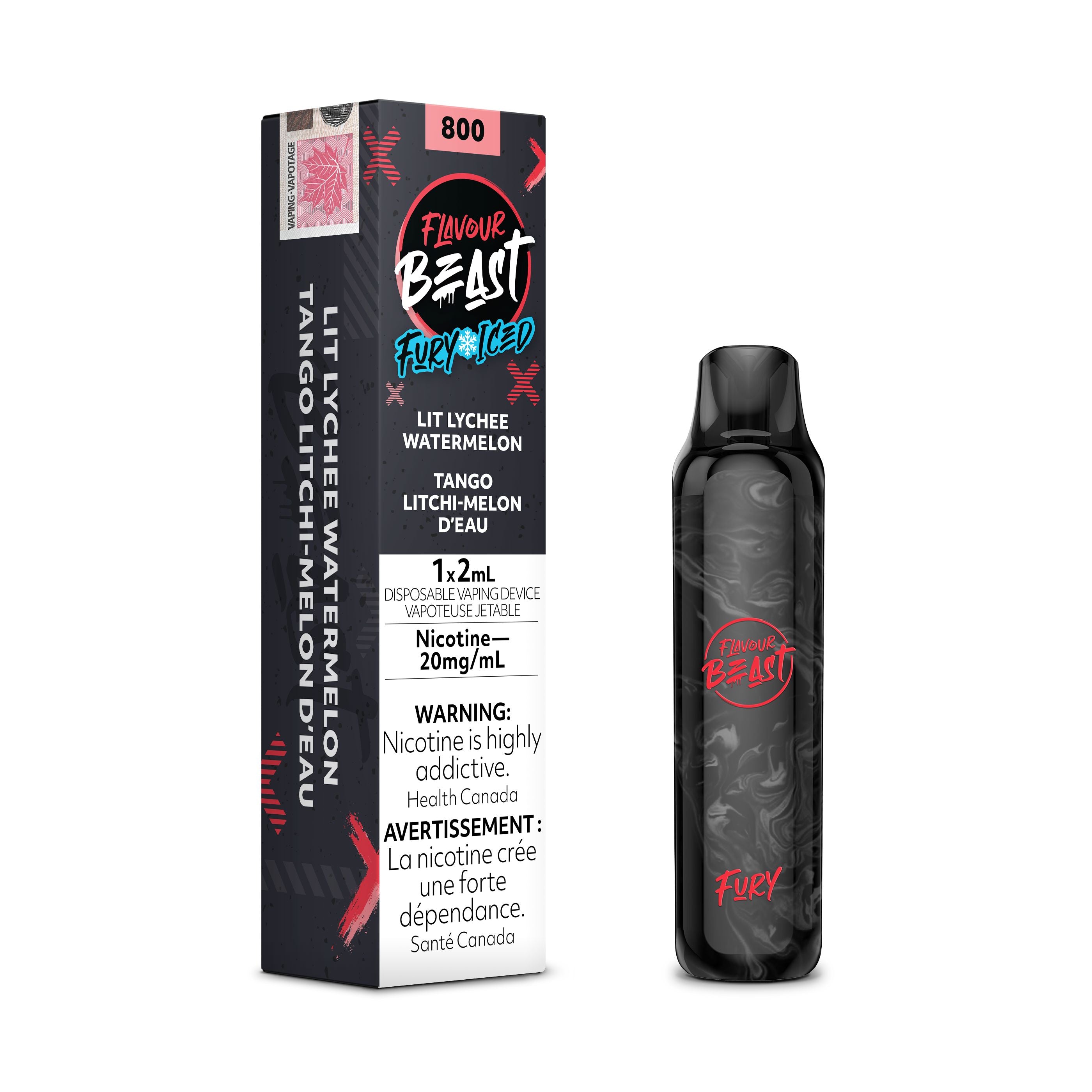 FLAVOUR BEAST FURY DISPOSABLE (2ML) DISPOSABLES Pacific Smoke E-Liquids Lit Lychee Watermelon Iced 20MG (EXCISE)