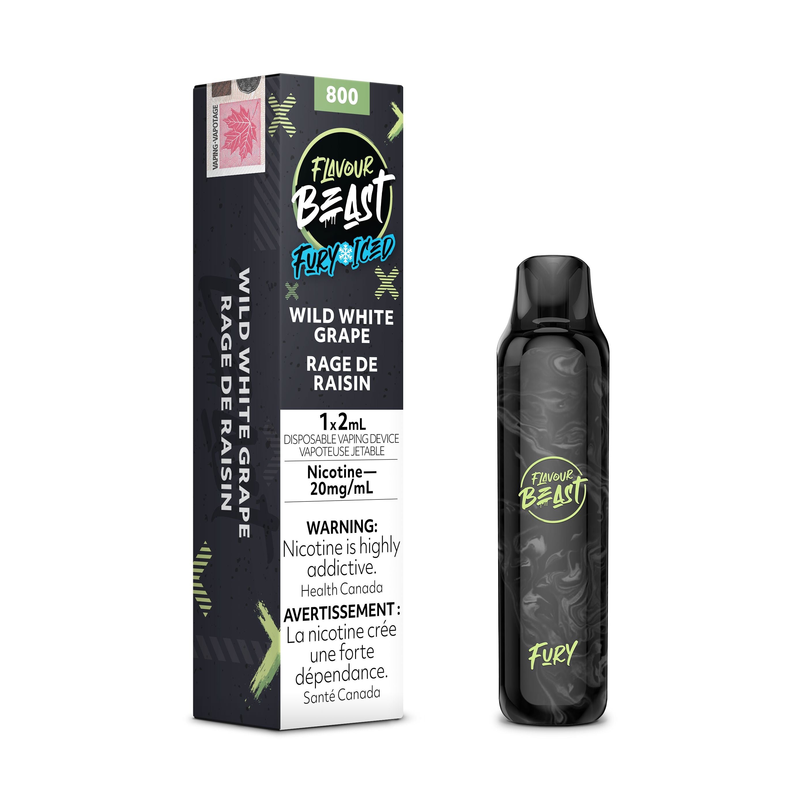 FLAVOUR BEAST FURY DISPOSABLE (2ML) DISPOSABLES Pacific Smoke E-Liquids Wild White Grape Iced 20MG (EXCISE)