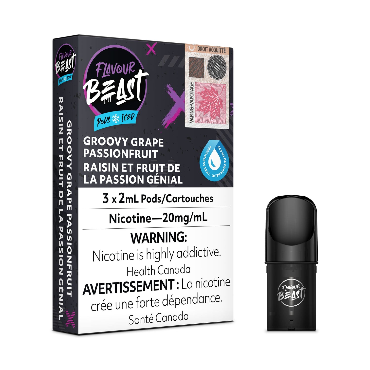 FLAVOUR BEAST PODS PRE-FILLED PODS Pacific Smoke E-Liquids Groovy Grape Passionfruit Iced 20MG (EXCISE)