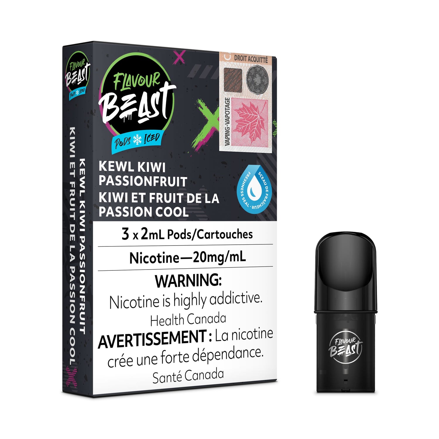 FLAVOUR BEAST PODS PRE-FILLED PODS Pacific Smoke E-Liquids Kewl Kiwi Passionfruit 20MG (EXCISE)