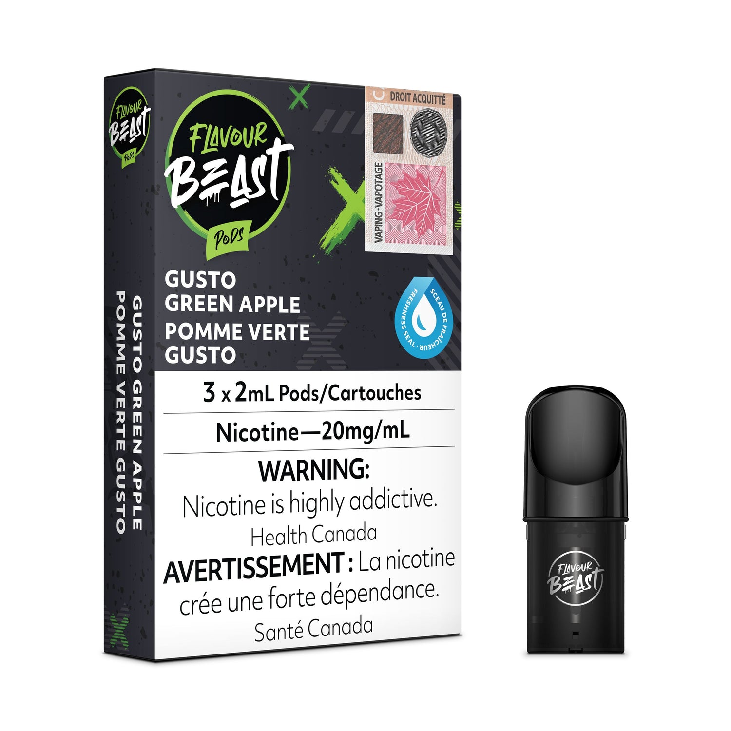 FLAVOUR BEAST PODS PRE-FILLED PODS Pacific Smoke E-Liquids Gusto Green Apple 20MG (EXCISE)