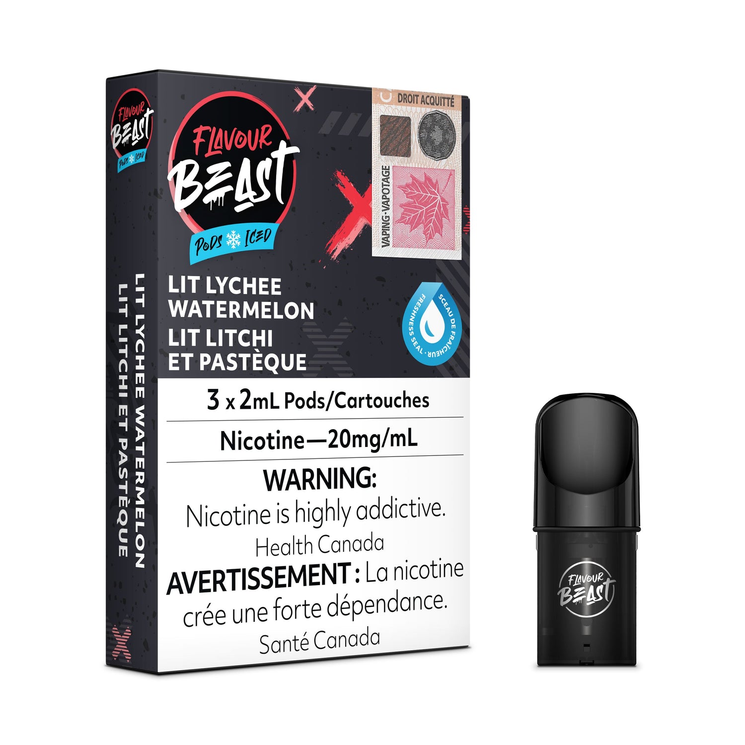 FLAVOUR BEAST PODS PRE-FILLED PODS Pacific Smoke E-Liquids Lit Lychee Watermelon 20MG (EXCISE)