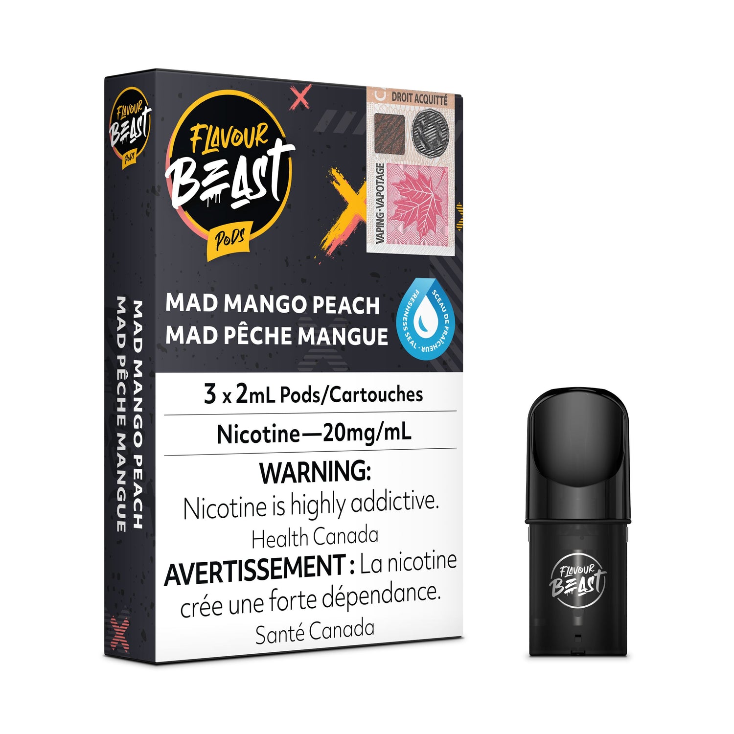 FLAVOUR BEAST PODS PRE-FILLED PODS Pacific Smoke E-Liquids Mad Mango Peach 20MG (EXCISE)