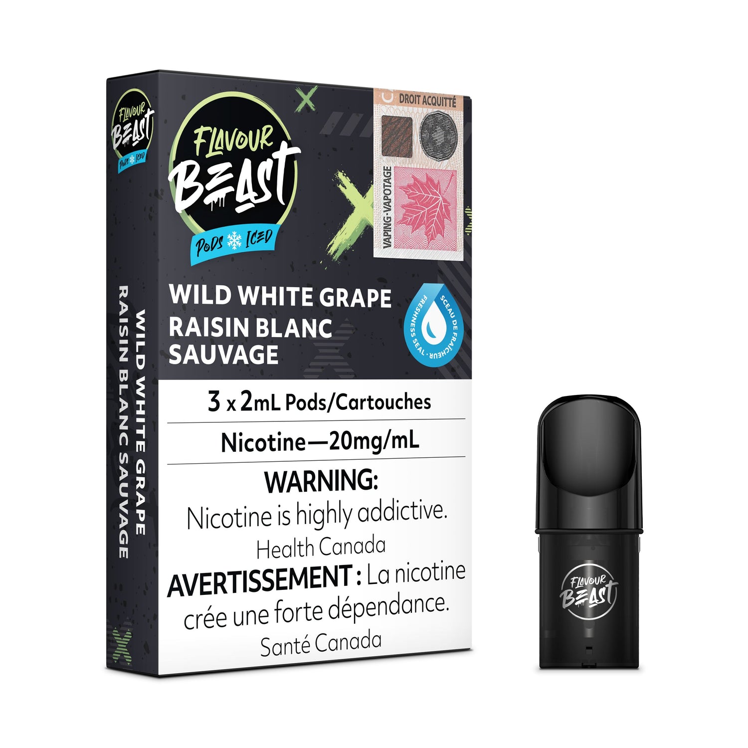 FLAVOUR BEAST PODS PRE-FILLED PODS Pacific Smoke E-Liquids Wild White Grape 20MG (EXCISE)