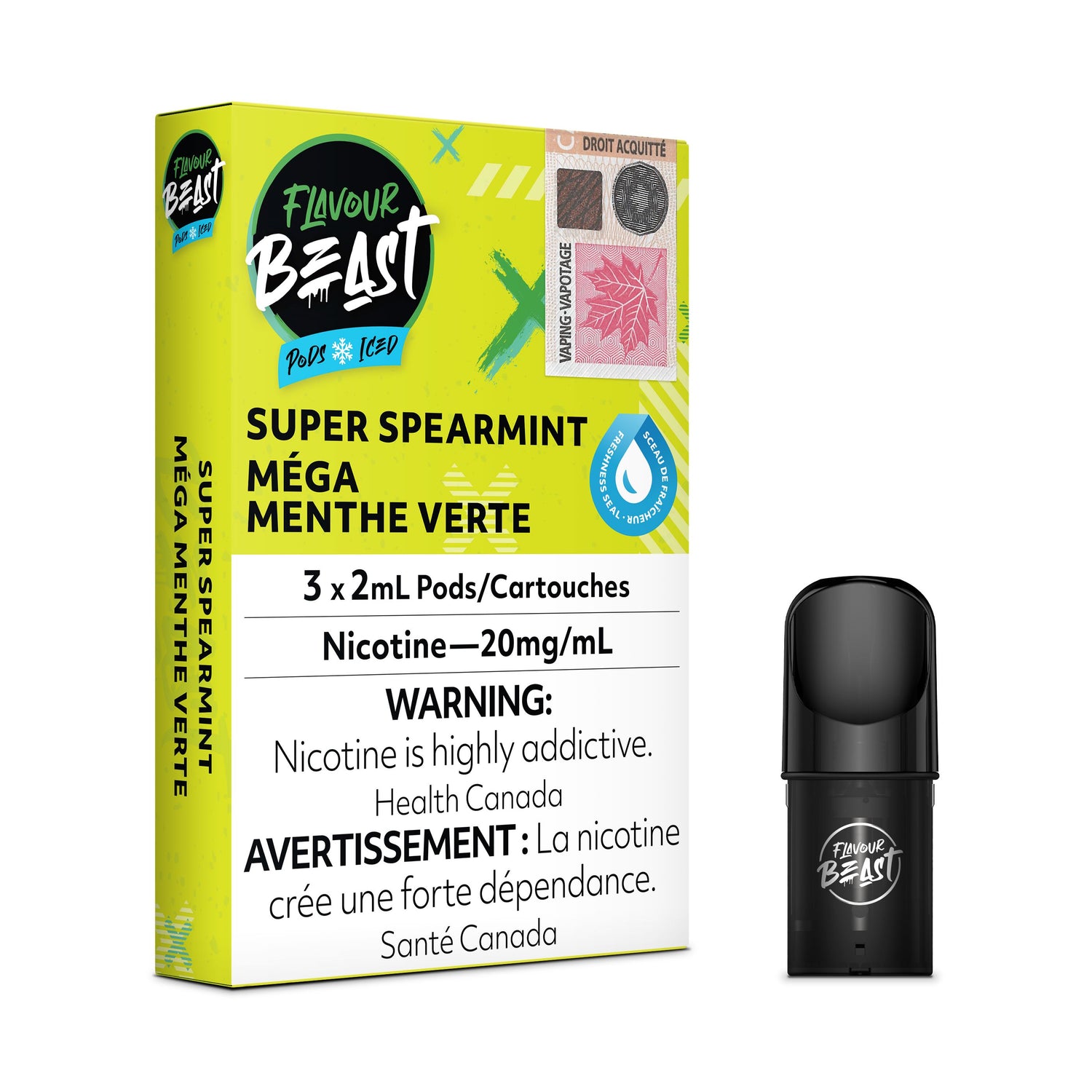 FLAVOUR BEAST PODS PRE-FILLED PODS Pacific Smoke E-Liquids Super Spearmint Iced 20MG (EXCISE)