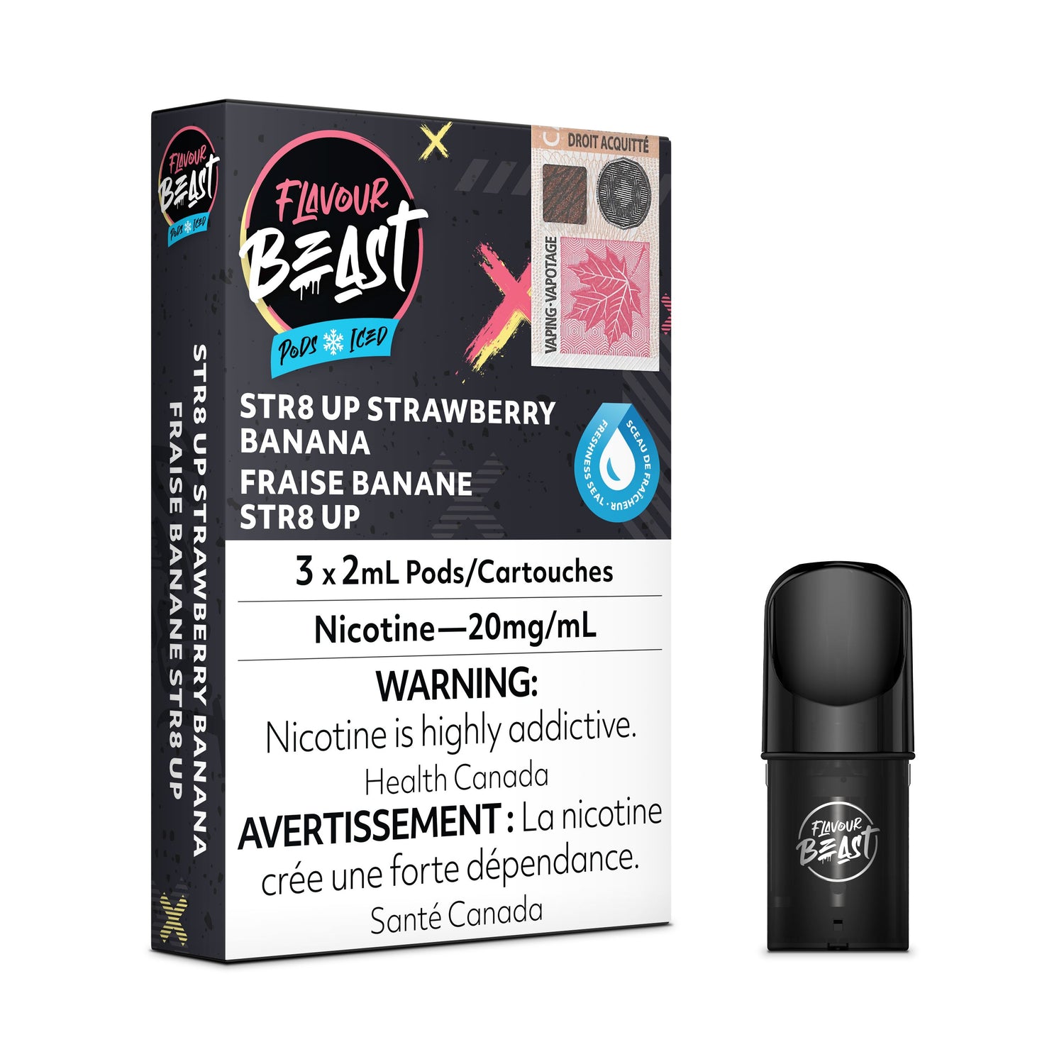 FLAVOUR BEAST PODS PRE-FILLED PODS Pacific Smoke E-Liquids STR8 Up Strawberry Banana 20MG (EXCISE)