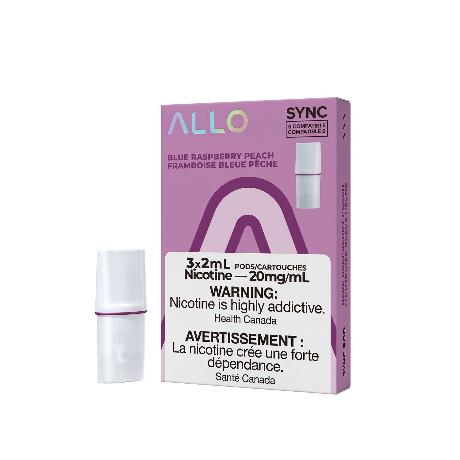 ALLO SYNC PODS PRE-FILLED PODS Pacific Smoke E-Liquids Blue Raspberry Peach 20MG (EXCISE)