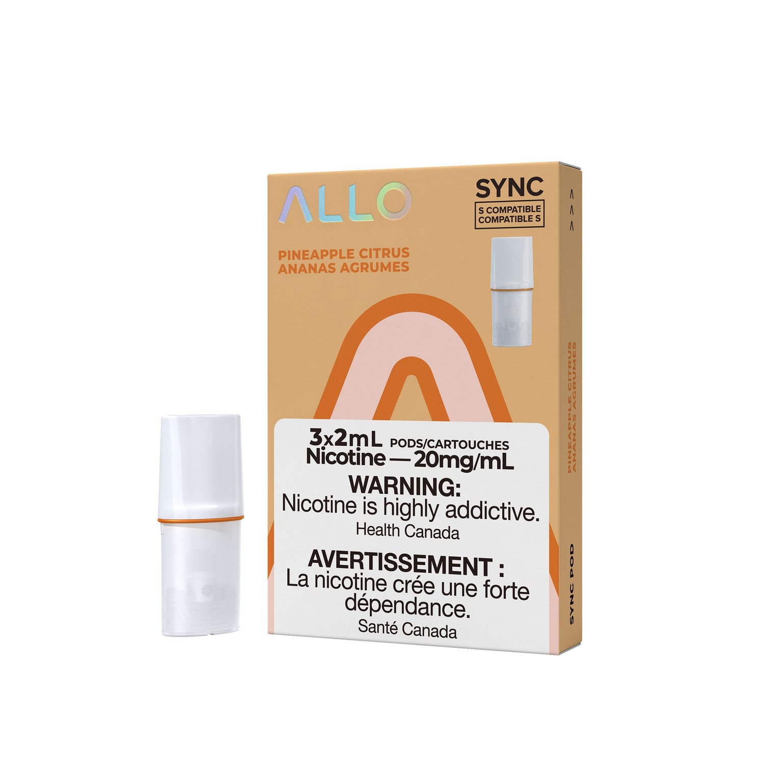 ALLO SYNC PODS PRE-FILLED PODS Pacific Smoke E-Liquids Pineapple Citrus 20MG (EXCISE)