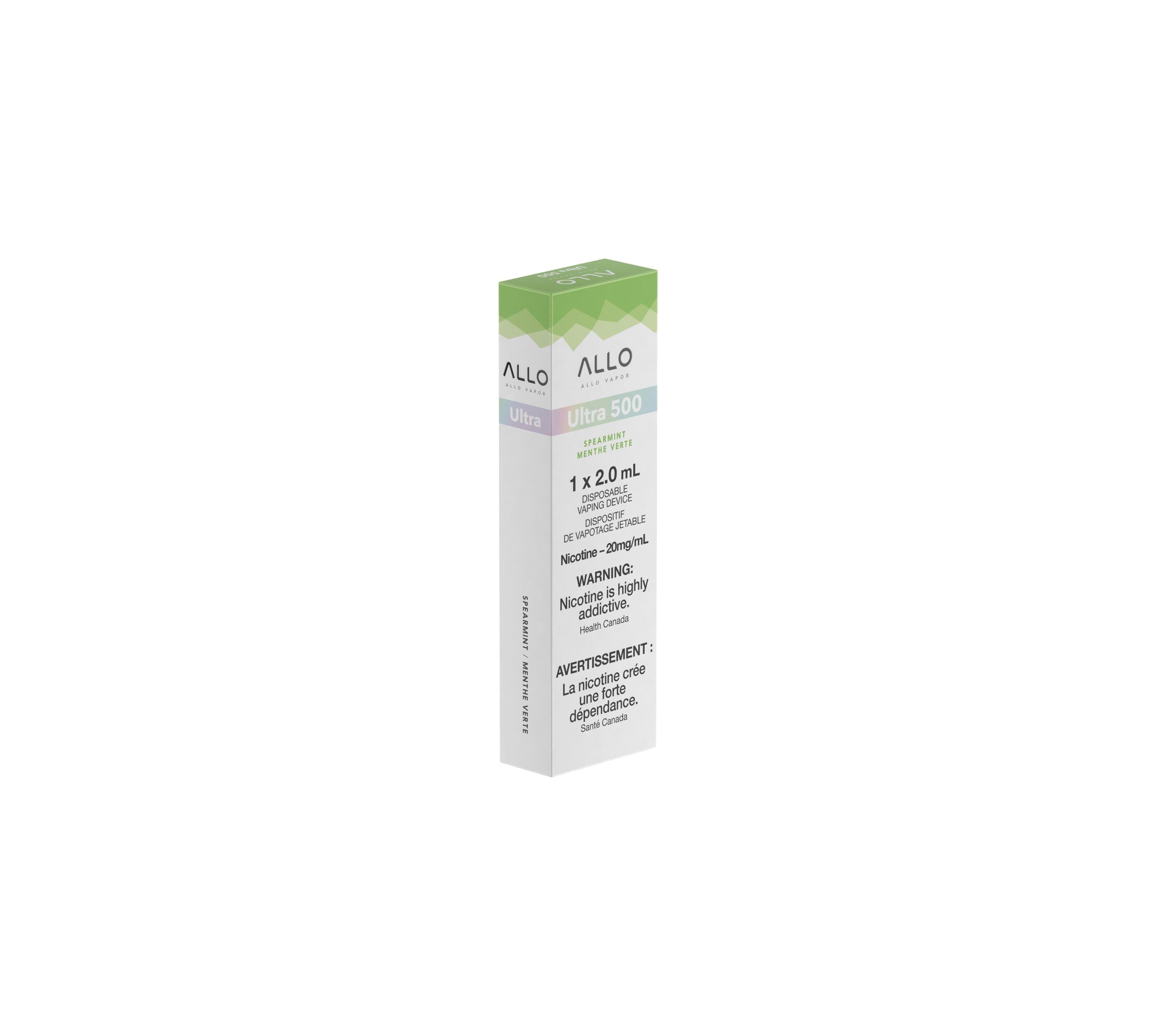 ALLO ULTRA 500 DISPOSABLE VAPE (2ML) DISPOSABLES Pacific Smoke E-Liquids Spearmint 20MG (EXCISE)