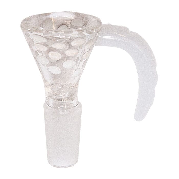 BONG BOWL Herbal SMOKE TOKES White Dotted Bowl With Handle 14mm
