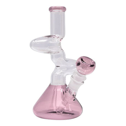DOUBLE ZONG BONG WITH BOWL Herbal SMOKE TOKES Pink 8 Inches 