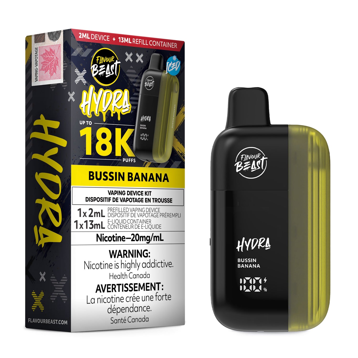 FLAVOUR BEAST - HYDRA 18K DISPOSABLE DISPOSABLES Pacific Smoke E-Liquids Bussin Banana Iced (EX) 