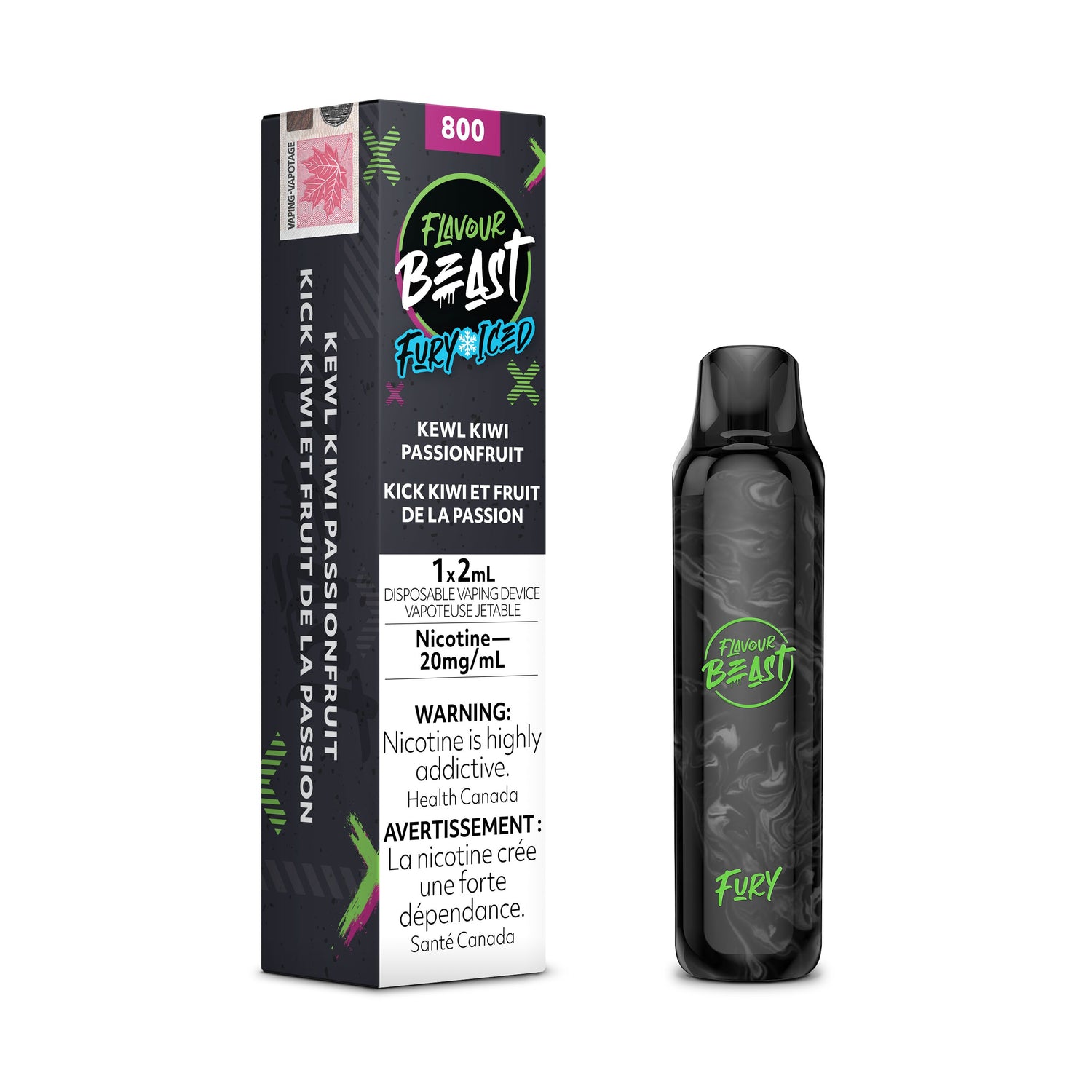 FLAVOUR BEAST FURY DISPOSABLE (2ML) DISPOSABLES Pacific Smoke E-Liquids Kewl Kiwi Passionfruit Iced 20MG (EXCISE) 