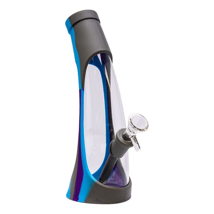 CURVED BOTTLE SHAPED SILICONE BONG Herbal SMOKE TOKES Blue 